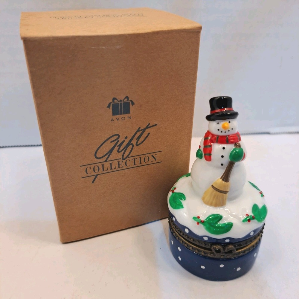 Avon Gift Collection Porcelain Snowman Trinket Box with Original Box